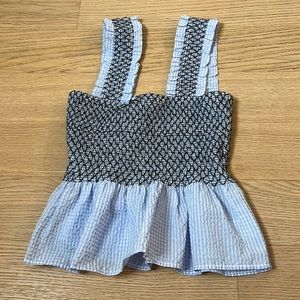 Gabbi Beacon Smocked Seersucker Top in blue
